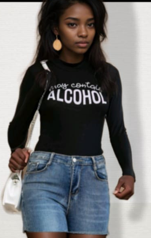 Black long sleeve tee"May contain alcohol"