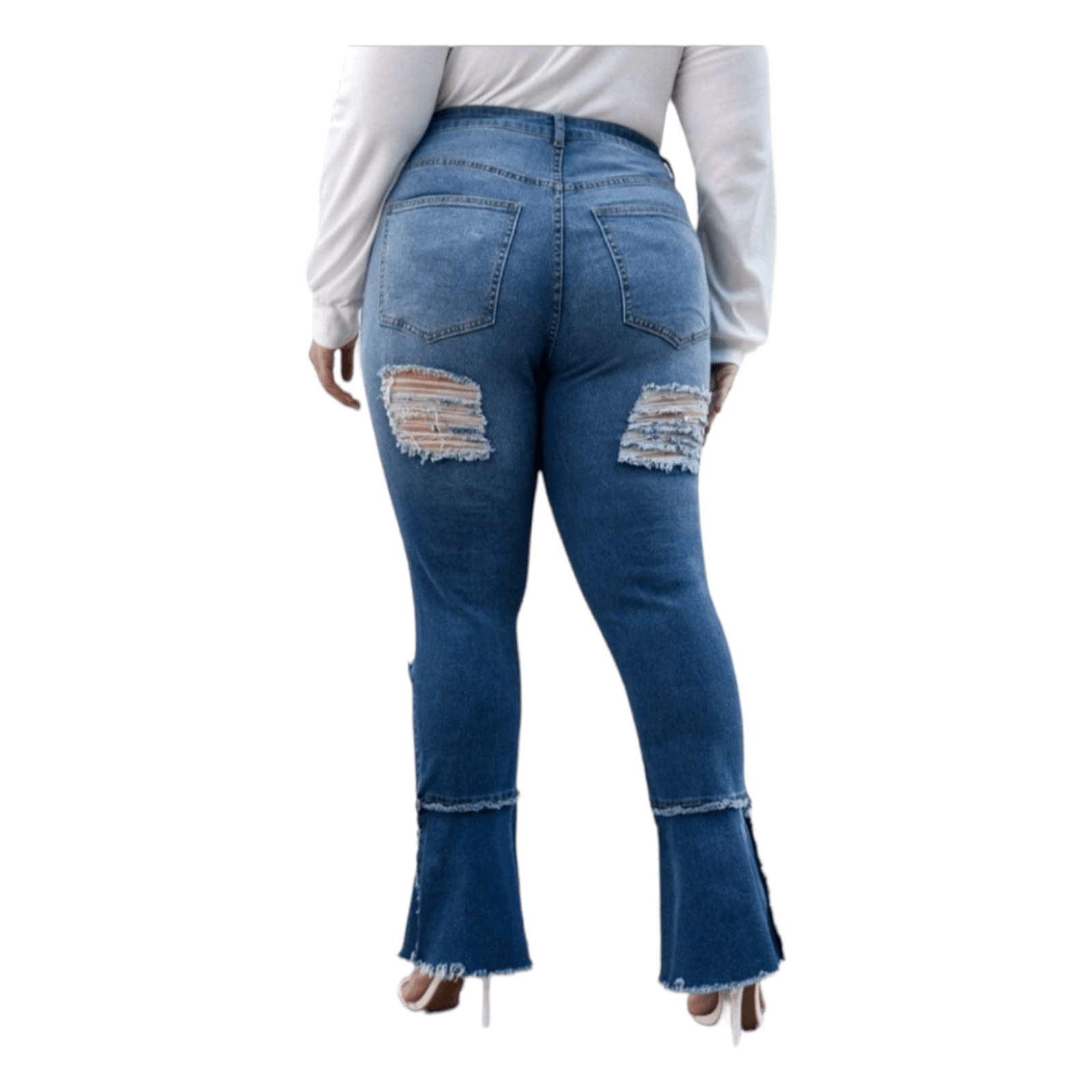 Ladies Denim Distressed Flare Jeans