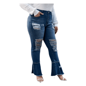 Ladies Denim Distressed Flare Jeans