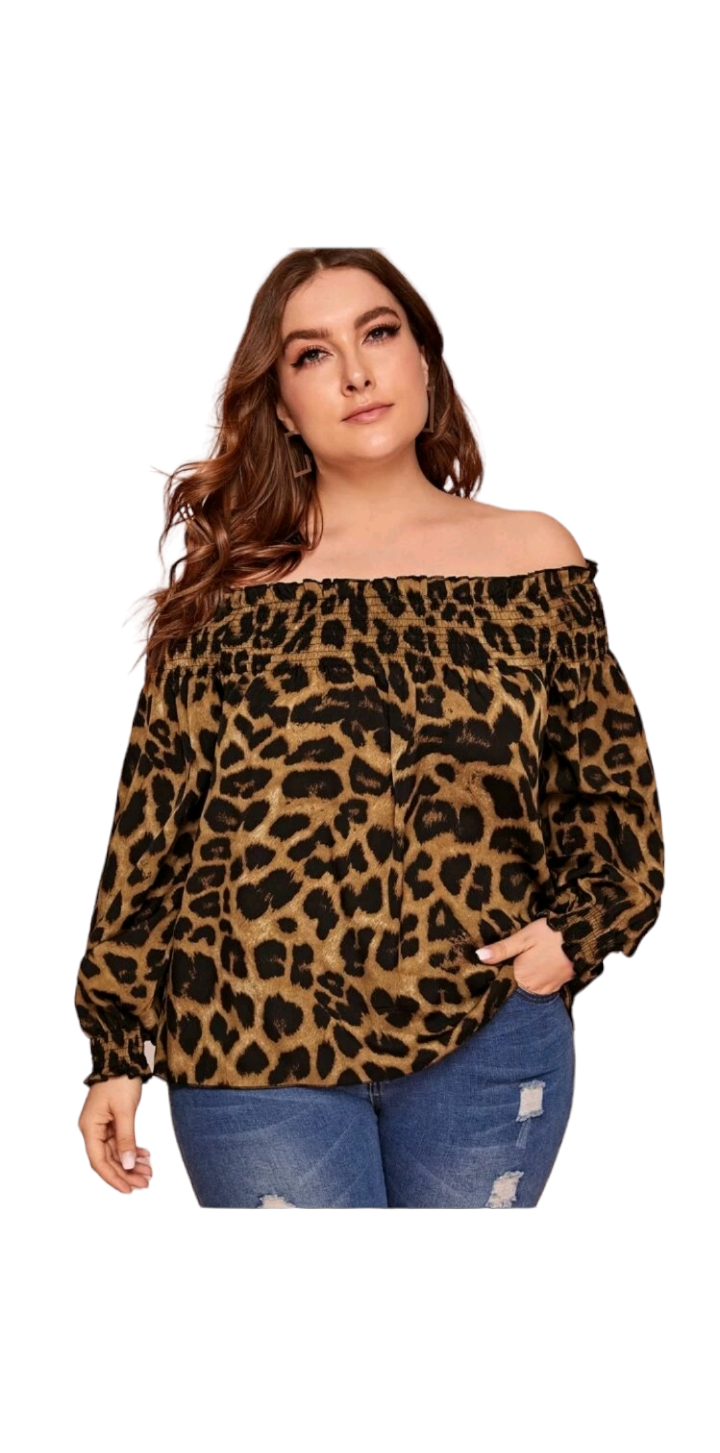 Leopard Print Off Shoulder Blouse