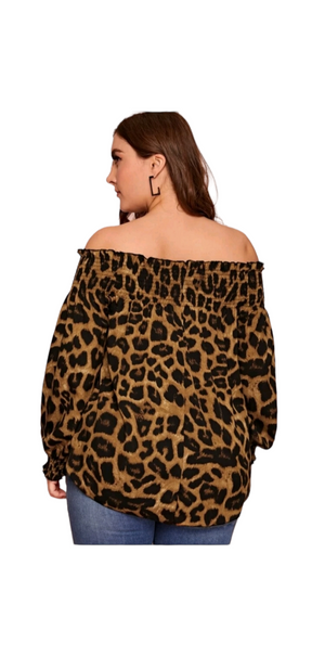 Leopard Print Off Shoulder Blouse