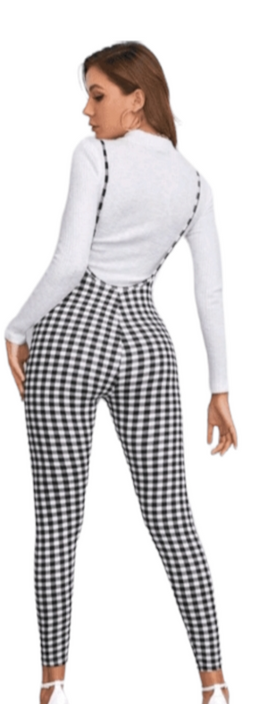 Plaid Suspender Pants Regular Size