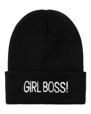 Knit Beanie Cap Girl Boss (White/Black