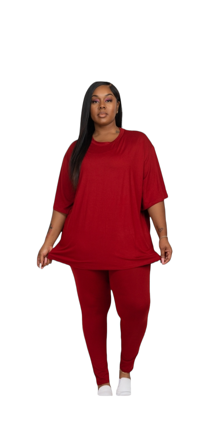 Wine Plus size Tee and Legging set