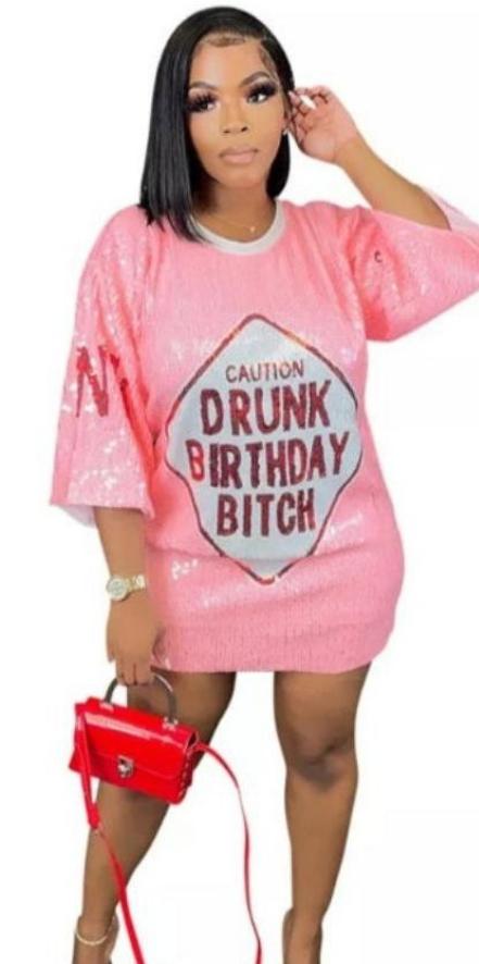 Sexy Graphic Print Dress Pink(Drunk Birthday ) / Small Dresses