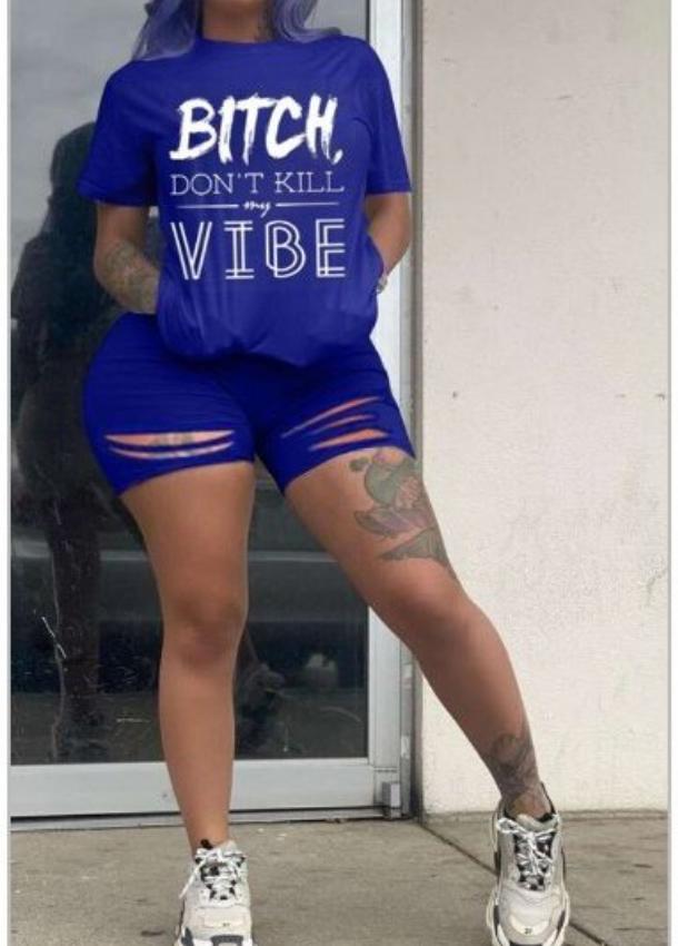 Blue "Bitch don't kill my vibe outfit - Boss diva fashions