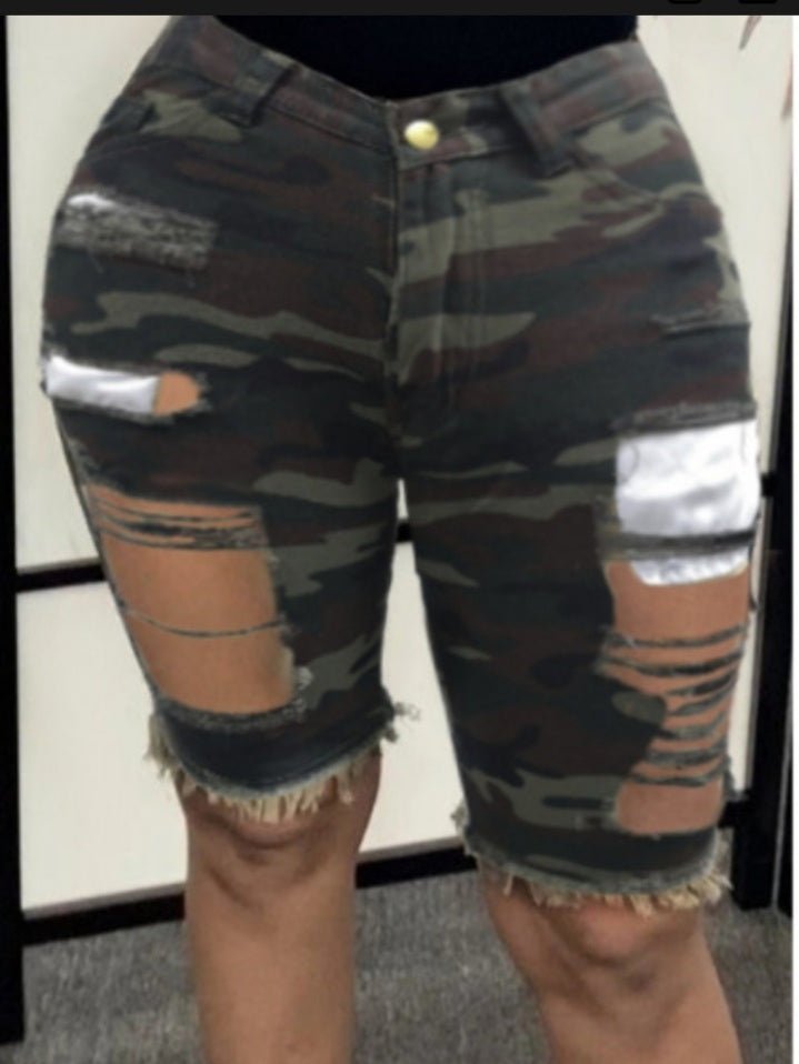 Camo ripped shorts - Boss diva fashions