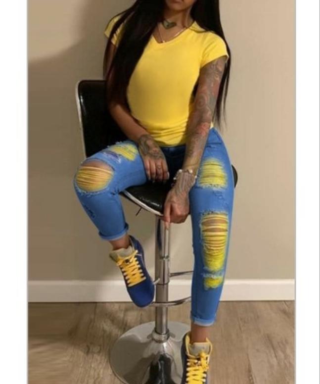 Distressed jeans with color - Boss diva fashions