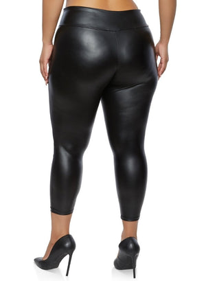 Faux leather wide waist band leggings - Boss diva fashions