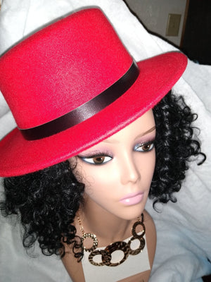 Ladies Red wide brim pork pie hat - Boss diva fashions