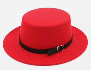 Ladies Red wide brim pork pie hat - Boss diva fashions