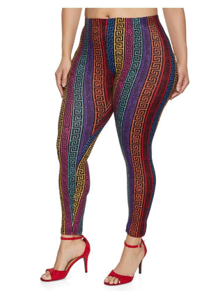 Multi colored geometric striped Leggings - Boss diva fashions