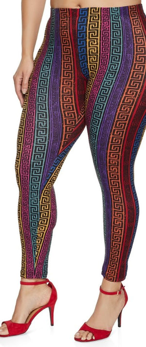Multi colored geometric striped Leggings - Boss diva fashions