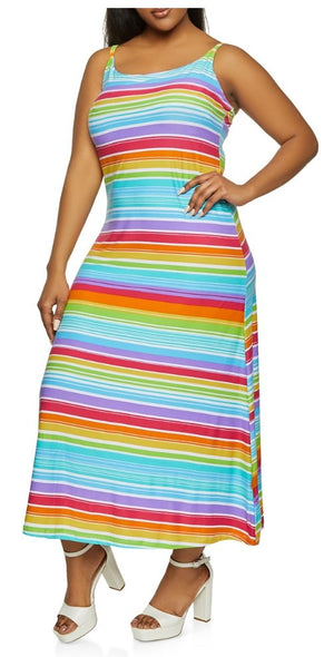 Plus size striped maxi dress - Boss diva fashions