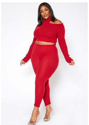 Ribbed knit turtleneck crop top and leggings outfit - Boss diva fashions