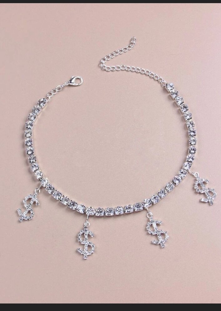 Silver rhinstone dollar sign anklet - Boss diva fashions