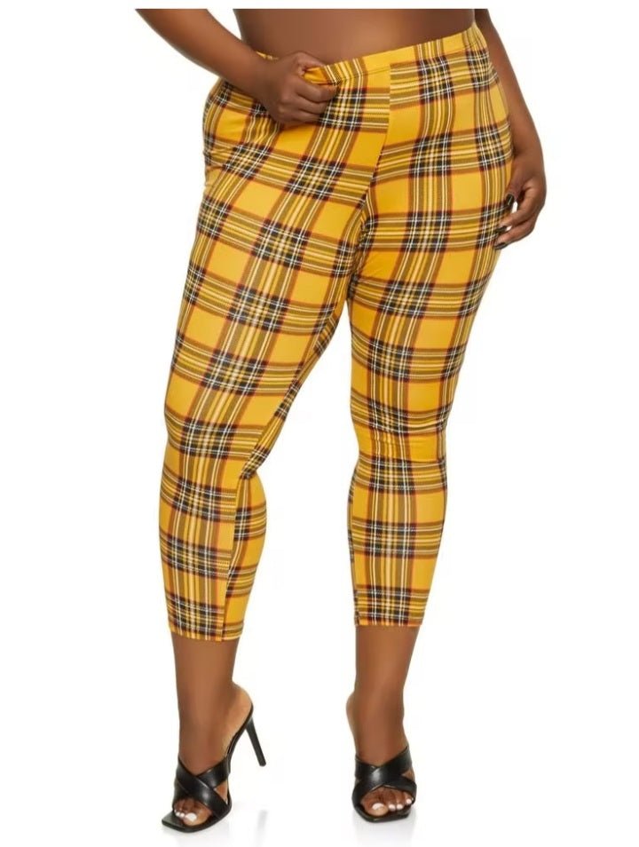 Yellow plaid leggings - Boss diva fashions